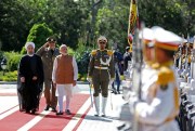 Indian Prime Minister Narendra Modi and Iranian President Hassan Rouhani during a welcoming ceremony at the Saadabad Palace, Tehran, May 23, 2016 (Iranian Presidency Office via AP).