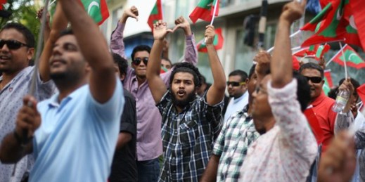 Opposition supporters during a protest, Male', Maldives, May 1, 2015 (AP photo by Sinan Hussain).