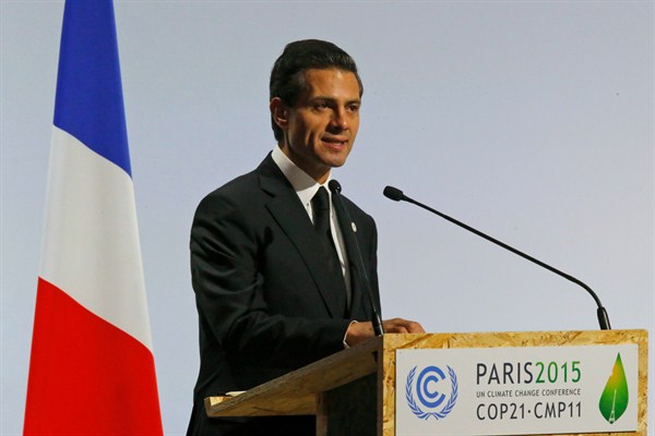 Mexican President Enrique Pena Nieto at the COP21 United Nations Climate Change Conference, Paris, France, Nov. 30, 2015 (AP photo by Michel Euler).