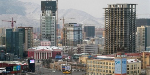 Skyscrapers under construction in central Ulaanbaatar, Mongolia, Jan. 25, 2015 (Kyodo via AP Images).