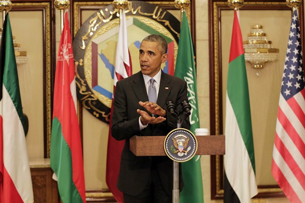 U.S. President Barack Obama at a press conference following a meeting of the Gulf Cooperation Council, Riyadh, Saudi Arabia, April 21, 2016 (AP photo by Hasan Jamali).