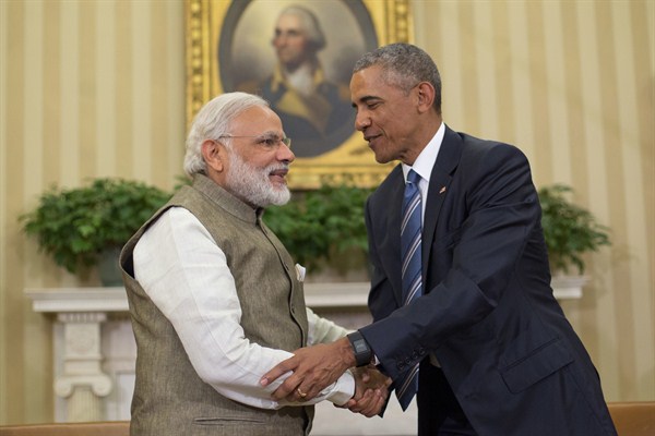 U.S. President Barack Obama and Indian Prime Minister Narendra Modi before their meeting in the White House, Washington, June 7, 2016 (AP photo by Pablo Martinez Monsivais).