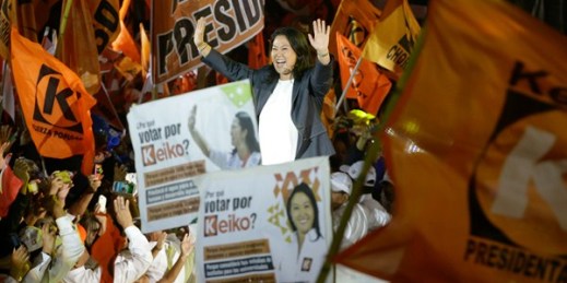 Presidential candidate Keiko Fujimori, of the "Fuerza Popular" political party, during her closing presidential campaign rally, Lima, Peru, Thursday, June 2, 2016 (AP photo by Martin Mejia).