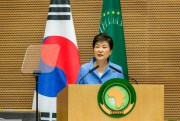 South Korean President Park Geun-hye gives a speech to the African Union, Addis Ababa, Ethiopia, May 27, 2016 (AP photo by Mulugeta Ayene).