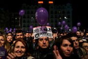 Supporters of the Podemos party, Madrid, Dec. 20, 2015 (AP photo by Daniel Ochoa de Olza).
