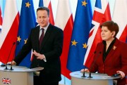 British Prime Minister David Cameron and Polish Prime Minister Beata Szydlo during a press conference, Warsaw, Poland, Feb. 5, 2016 (AP photo by Czarek Sokolowski).