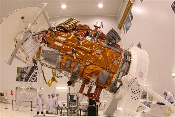 The SAC-D Aquarius satellite developed by the Argentine space agency, CONAE, Rio Negro, Argentina, April 12, 2010 (Argentine Foregin Ministry photo).