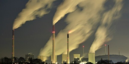 Smoke streams from the chimneys of a coal-fired power station, Gelsenkirchen, Germany, Nov. 24, 2014 (AP photo by Martin Meissner).