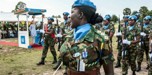 Peacekeepers of the U.N. Mission in Liberia’s Ghanaian battalion participate in a medal parade, Buchanan, Liberia, Nov. 16, 2012 (U.N. photo by Staton Winter).