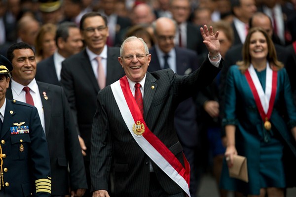 Peru's newly sworn-in president, Pedro Pablo Kuczynski, after his inauguration ceremony, Lima, July 28, 2016 (AP photo by Rodrigo Abd).