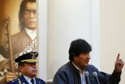 Bolivian President Evo Morales speaks at the Presidential Palace, La Paz, Bolivia, May 1, 2016 (AP photo by Juan Karita).
