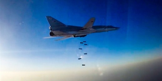 A Russian long-range Tu-22M3 bomber during an airstrike over Aleppo, in frame grab provided by Russian Defence Ministry, Aug. 16, 2016 (Russian Defence Ministry Press Service photo via AP).
