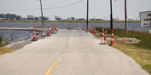 View of the road that leads to Isle de Jean Charles, La., Nov. 23, 2009 (AP photo by Bill Haber).