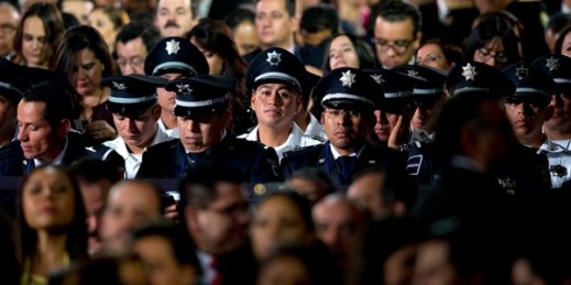 Federal police at a ceremony to inaugurate Mexico's new justice system, Mexico City, June 17, 2016 (AP photo by Rebecca Blackwell).