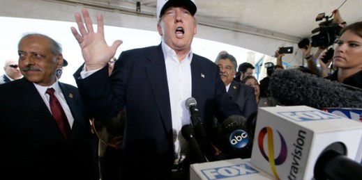 Republican presidential candidate Donald Trump at the U.S.-Mexico border, Laredo, Texas, July 23, 2015 (AP photo by LM Otero).