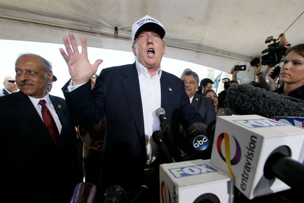 Republican presidential candidate Donald Trump at the U.S.-Mexico border, Laredo, Texas, July 23, 2015 (AP photo by LM Otero).