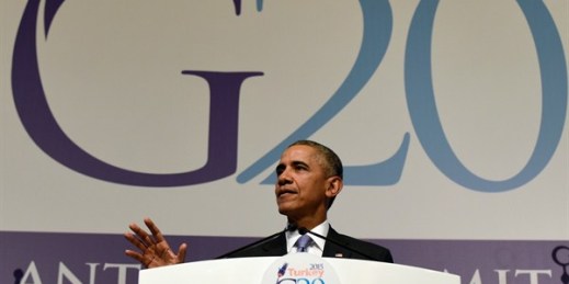 President Barack Obama during a news conference following the G-20 Summit, Antalya, Turkey, Nov. 16, 2015 (AP photo by Susan Walsh).