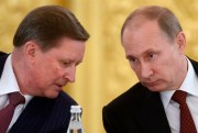 Russian President Vladimir Putin and former chief of staff Sergei Ivanov during a meeting in the Kremlin, Moscow, Russia, March 24, 2014 (Presidential Press Service photo by Alexei Nikolsky via AP).
