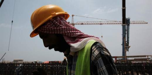 A worker at a construction site, Jeddah, Saudi Arabia, May 8, 2014 (AP photo by Hasan Jamali).