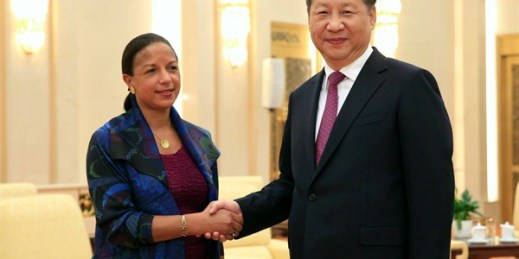 U.S. National Security Advisor Susan Rice and Chinese President Xi Jinping, Beijing, China, July 25, 2016. (AP photo by How Hwee Young).