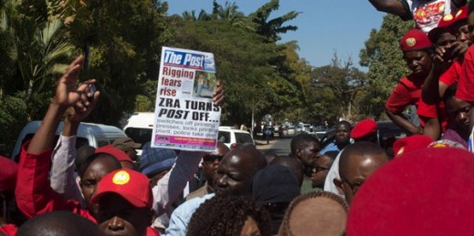 Zambians protest over the closure of The Post newspaper, Lusaka, Zambia, June 22, 2016 (AP photo by Moses Mwape).