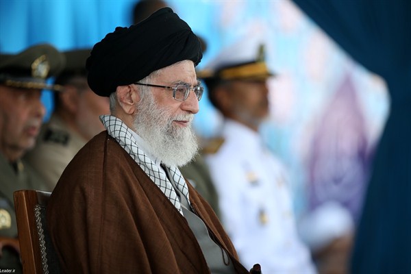 Iranian Supreme Leader Ayatollah Ali Khamenei at a graduation ceremony of Iranian Navy cadets, Noshahr, Iran, Sept. 30, 2015 (Office of the Iranian Supreme Leader via AP).