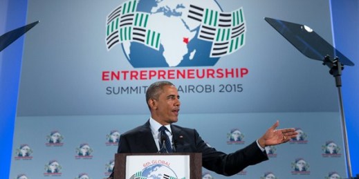 President Barack Obama at the Global Entrepreneurship Summit, Nairobi, July 25, 2015 (AP photo by Evan Vucci).