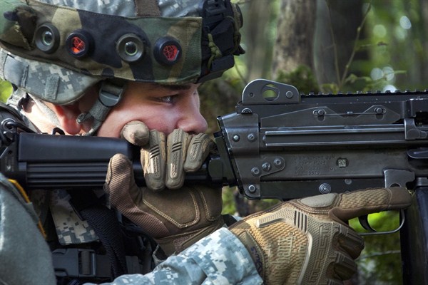 A soldier during exercise Immediate Response 16, Slunj, Croatia, Sept. 12, 2016 (Army photo by Staff Sgt. Opal Vaughn).