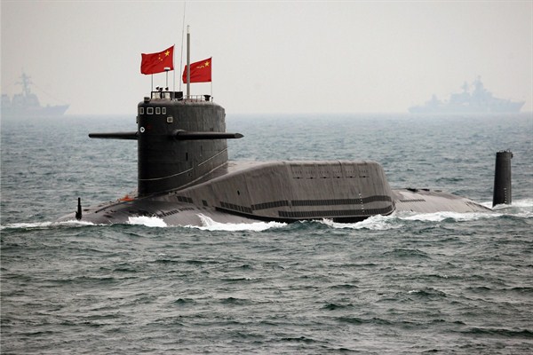 A Chinese Navy nuclear-powered submarine during a fleet review to celebrate the 60th anniversary of the founding of People's Liberation Army Navy, April 23, 2009 (AP photo by Guang Niu).