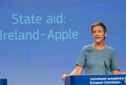 European Commissioner for Competition Margrethe Vestager gives a press conference on a case against Apple, Brussels, August 29, 2016 (EU Commission photo by Georges Boulougouris).