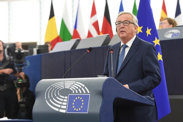 European Commission President Jean-Claude Juncker delivers his 2016 State of the Union Address, Strasbourg, France, Sept. 14, 2016 (EU Commission photo).