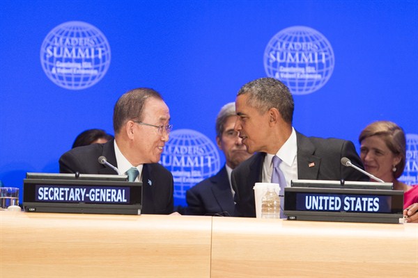 U.N. Secetary-General Ban Ki-moon with U.S. President Barack Obama at the Leaders’ Summit on Countering Violent Extremism, Sept. 29, 2015, New Yok (U.N. photo by Eskinder Debebe).