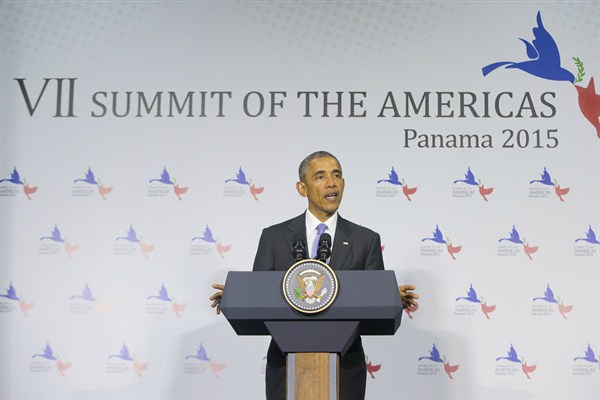 U.S. President Barack Obama speaks during a news conference at the Summit of the Americas, Panama City, April 11, 2015 (AP photo by Pablo Martinez Monsivais).
