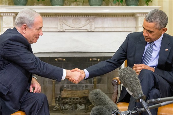 President Barack Obama and Israeli Prime Minister Benjamin Netanyahu at the White House, Washington, Nov. 9, 2015 (AP photo by Andrew Harnik).
