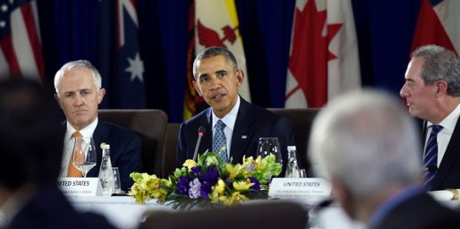 President Barack Obama during a meeting with other leaders of the Trans-Pacific Partnership countries, Manila, Philippines, Nov. 18, 2015 (AP photo by Susan Walsh).