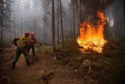 Firefighters take on a wildfire near Turka in Siberia, Russia, Aug. 28, 2015 (AP photo by Anna Ogorodnik).