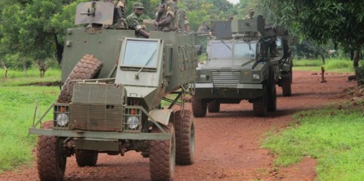 Ugandan troops hunting down the Lord's Resistance Army patrol the town of Zemio, Central African Republic, June 25, 2014 (AP photo by Rodnet Muhumuza).
