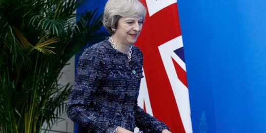 British Prime Minister Theresa May arrives for a press conference at the end of the G-20 summit, Hangzhou, China, Sept. 5, 2016 (AP photo by Ng Han Guan).