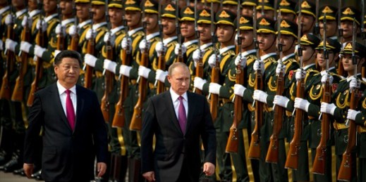 Chinese President Xi Jinping and Russian President Vladimir Putin during a welcoming ceremony, Beijing, June 25, 2016 (AP photo by Mark Schiefelbein).