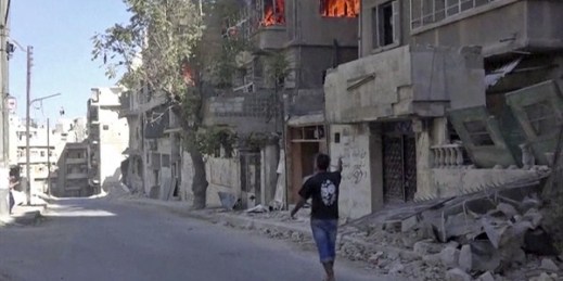 Still frame from video provided by Doctors Without Borders shows a house on fire in Aleppo, Syria, Oct. 5, 2016 (Doctors Without Borders via AP).