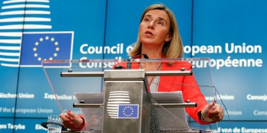 European Union High Representative Federica Mogherini speaks at a media conference, Brussels, Belgium, July 18, 2016 (AP photo by Darko Vojinovic).