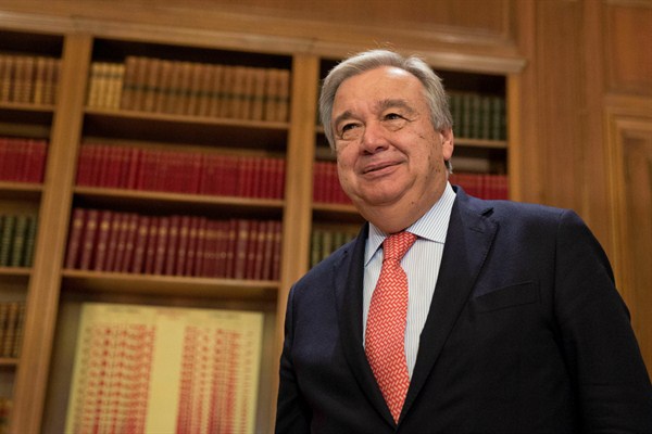 Antonio Guterres while serving as United Nations High Commissioner for Refugees, Athens, Greece, Oct. 12, 2015 (AP photo by Petros Giannakouris).
