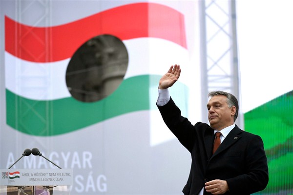 Hungarian Prime Minister Viktor Orban during the state commemoration ceremony of the 1956 Hungarian revolution, Budapest, Hungary, Oct. 23, 2016 (AP photo by Szilard Koszticsak).