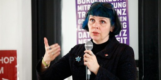 Birgitta Jónsdóttir, founder of Iceland's Pirate Party, Oct. 26, 2013 (photo by flickr user Flo, CC BY-NC 2.0).