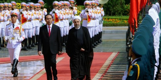 Iranian President Hassan Rouhani and Vietnamese President Tran Dai Quang, Hanoi, Vietnam, Oct. 6, 2016 (AP photo by Tran Van Minh).