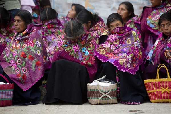 Tzotzil indigenous women wait to enter to the site where Pope Francis will celebrate Mass, San Cristobal de las Casas, Mexico, Feb. 15, 2016 (AP photo by Moises Castillo).