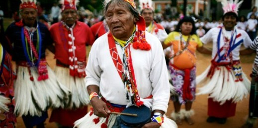 A woman from the indigenous Maca ethnic group during a celebration on American Indigenous International Day, Asuncion, Paraguay, April 19, 2011 (AP photo by Jorge Saenz).