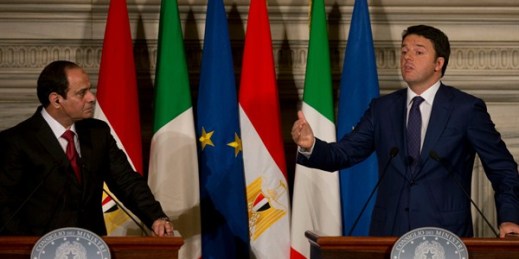 Italian Premier Matteo Renzi and Egyptian President Abdel Fattah el-Sissi at a press conference, Rome, Italy, Nov. 24, 2014 (AP photo by Alessandra Tarantino).