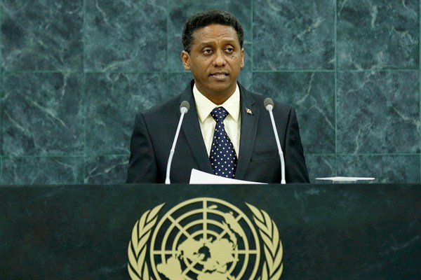 Then-vice president of the Seychelles, Danny Faure, addresses the U.N. General Assembly, New York, Sept. 27, 2013 (U.N. photo by Rick Bajornas).