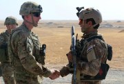 U.S. Army Maj. Gen. Gary J. Volesky meets with an Iraqi soldier before the Mosul offensive, Iraq, Oct. 10, 2016 (U.S. Army photo by Sgt. 1st Class Robert Lemmons).